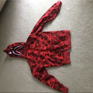 Red bape shark hoodie